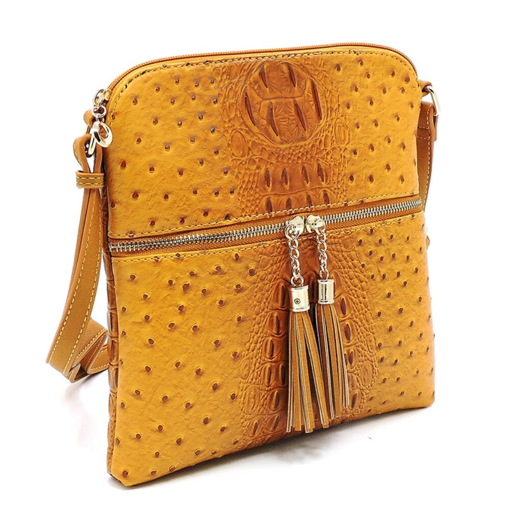 Vegan Leather Ostrich Fashion Crossbody Messenger Bag